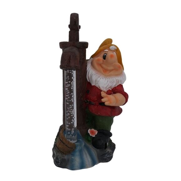 Garden Gnome with Solar Light & LED Water Pump – 10" Resin Statue, Broken/Damage - Picture 4 of 9